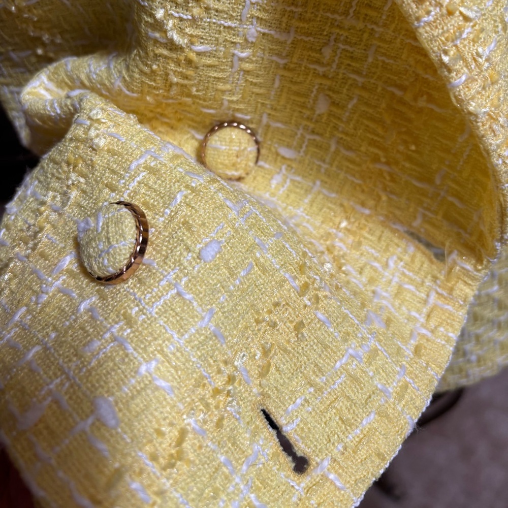 Versona Yellow Textured Tweed Cropped Double-Breasted Blazer Jacket Size M - Picture 6 of 11